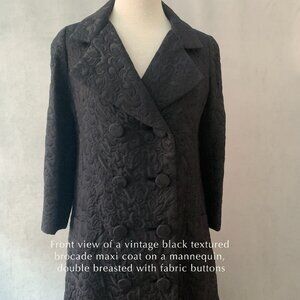 Vintage 60s Black Brocade Maxi Coat Size S